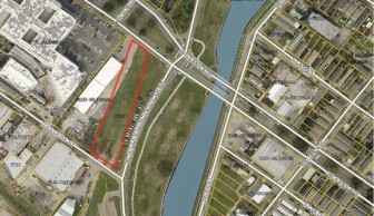 Outlined in red, the property eyed for volleyball courts is owned by the Sewerage and Water Board. 