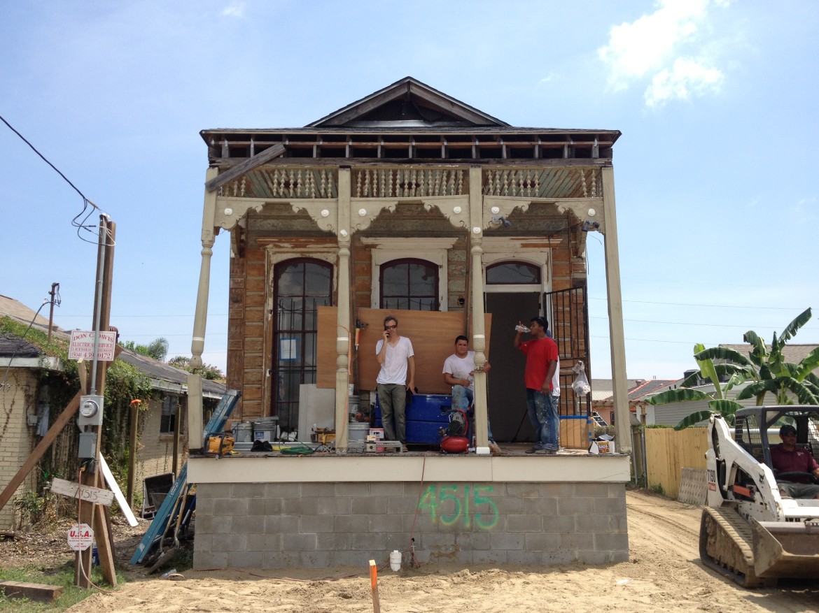 The house at 4515 D'Hemecourt was a total gut job for Pete Becnel and his crew, shown on the front porch.