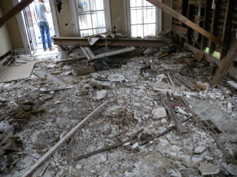 The ceilings had collapsed onto the floor. 