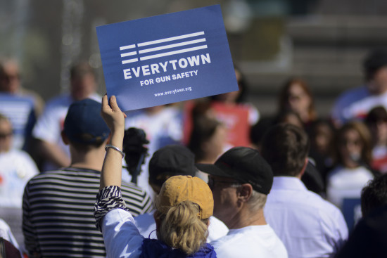 Everytown for Gun Safety, which styles itself as “the movement to end gun violence,” holds a counter rally to the annual NRA convention in Indianapolis on April 26, 2014. 