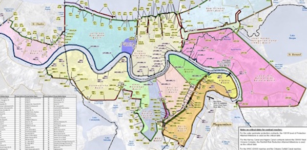 The Lake Borgne Levee District, show in pink at the right of the map, provides critical protection from gulf storm surges.