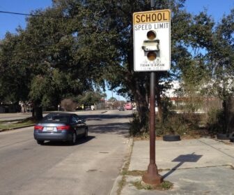 A school zone beacon remains on Washington Avenue in Central City, but there's no school nearby.