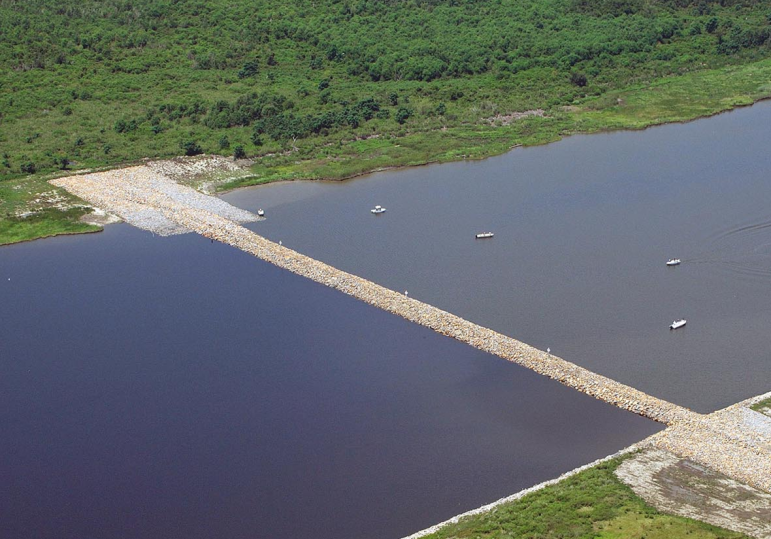 Some fishers claim the rock dam built across the MRGO in 2008 to block storm surge has hurt fishing