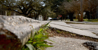 Subsidence is the primary reason behind New Orleans' famously deplorable road conditions, such as this nearly impassable stretch of S. Roman Street near Napoleon Avenue. 