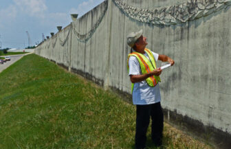 Johnny Holzenthal is one of three Orleans Levee District inspectors that must do walking inspections of  "every foot" of  156 miles of floodwalls and levees four times a year.