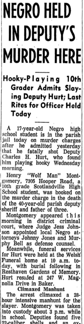 Montgomery's arrest was reported on the front page of the Nov. 15, 1963, edition of the Advocate State Times. (Click here to see the entire front page.)