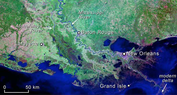 In 2009 LSU researchers Harry Roberts and Mike Blum concluded the sediment load in the Mississippi River was too little to prevent the scenario shown here from happening by 2100.