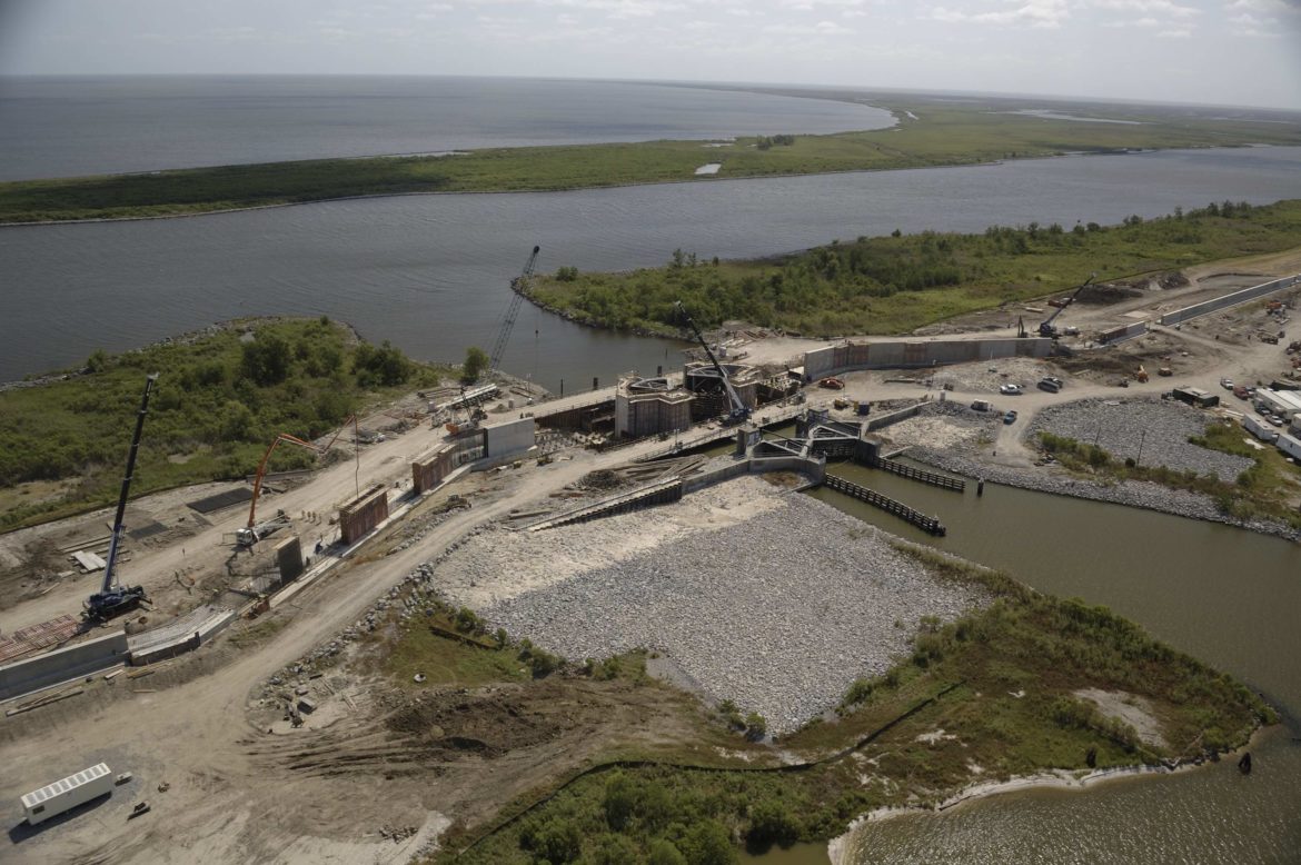 The U.S. Army Corps of Engineers built this navigational flood gate where Bayou Dupre meets the Mississippi River-Gulf Outlet Canal. But it's up to the levee district in St. Bernard Parish to operate and maintain it, and the levee district has run short on money the last several years.