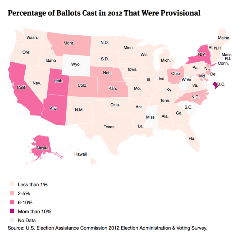 Percentage of Ballots Cast in 2012 That Were Provisional-U.S. map