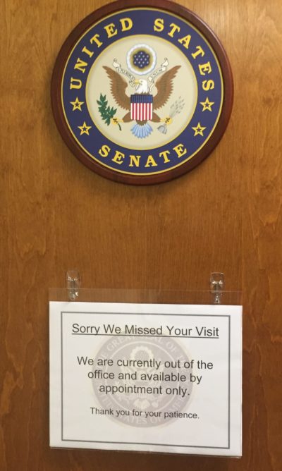 This message greeted visitors at U.S. Sen. Bill Cassidys office in Metairie on Friday.