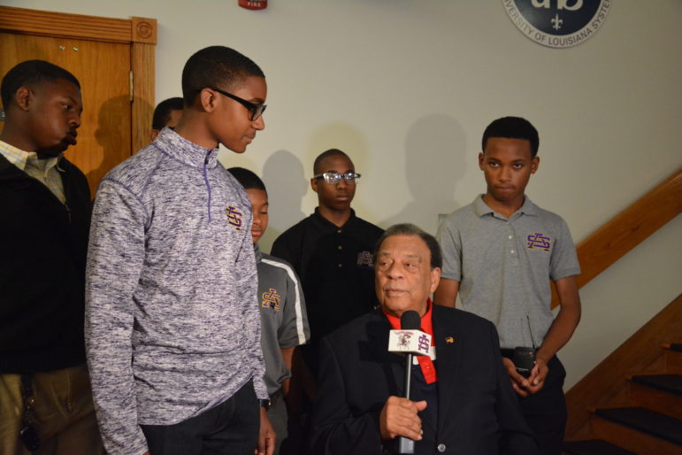 Ambassador Andrew Young speaks with students from St. Augustine High School.